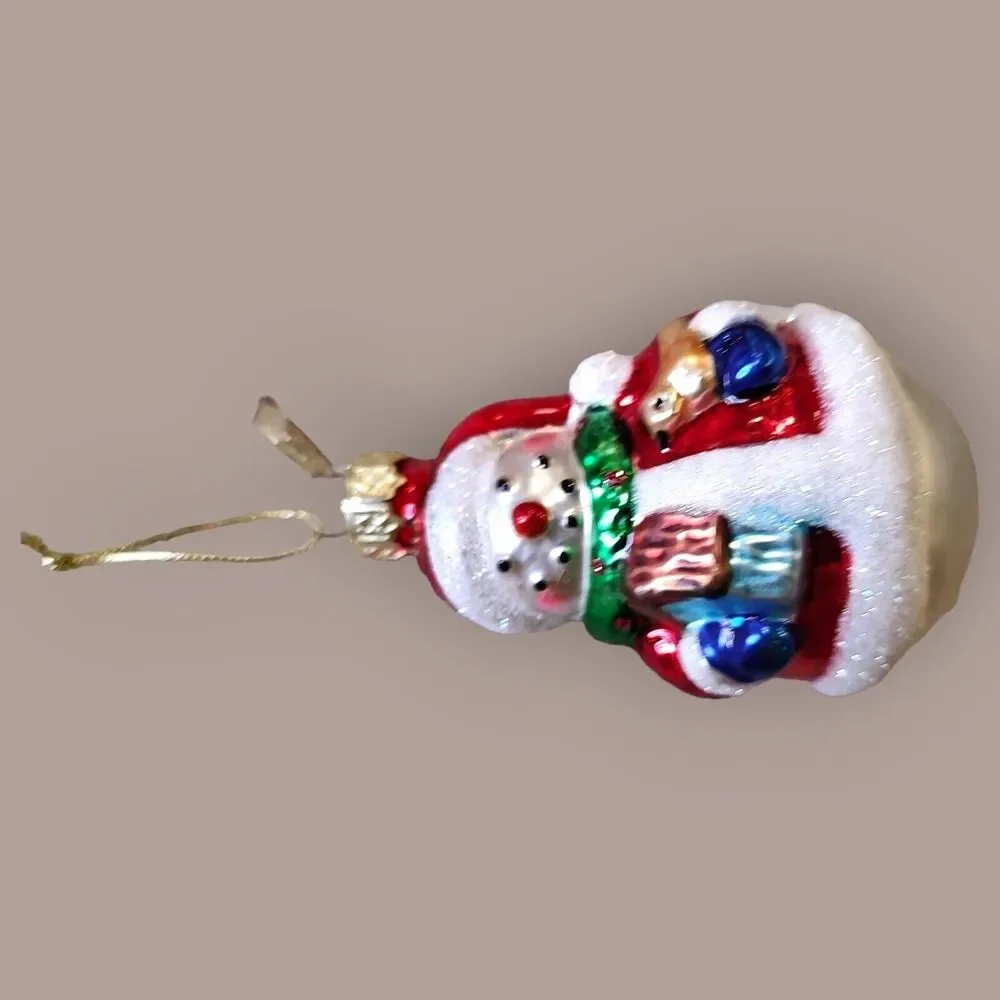 Santa Snowman Bird House Christmas Dove Blown Glass Ornament Thomas Pacconi 2002